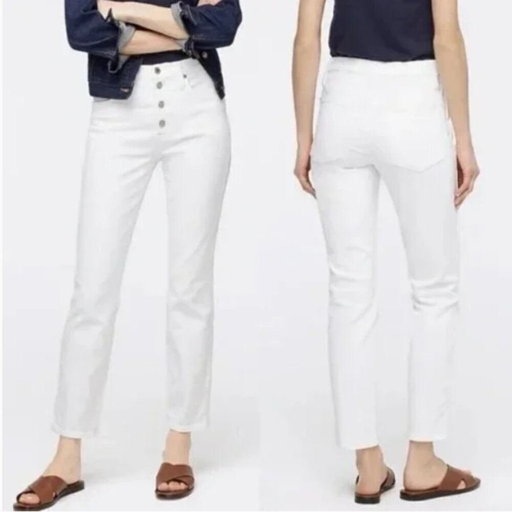 J Crew 10" Vintage Straight Jeans, White, Button Fly - Womens Size 24P